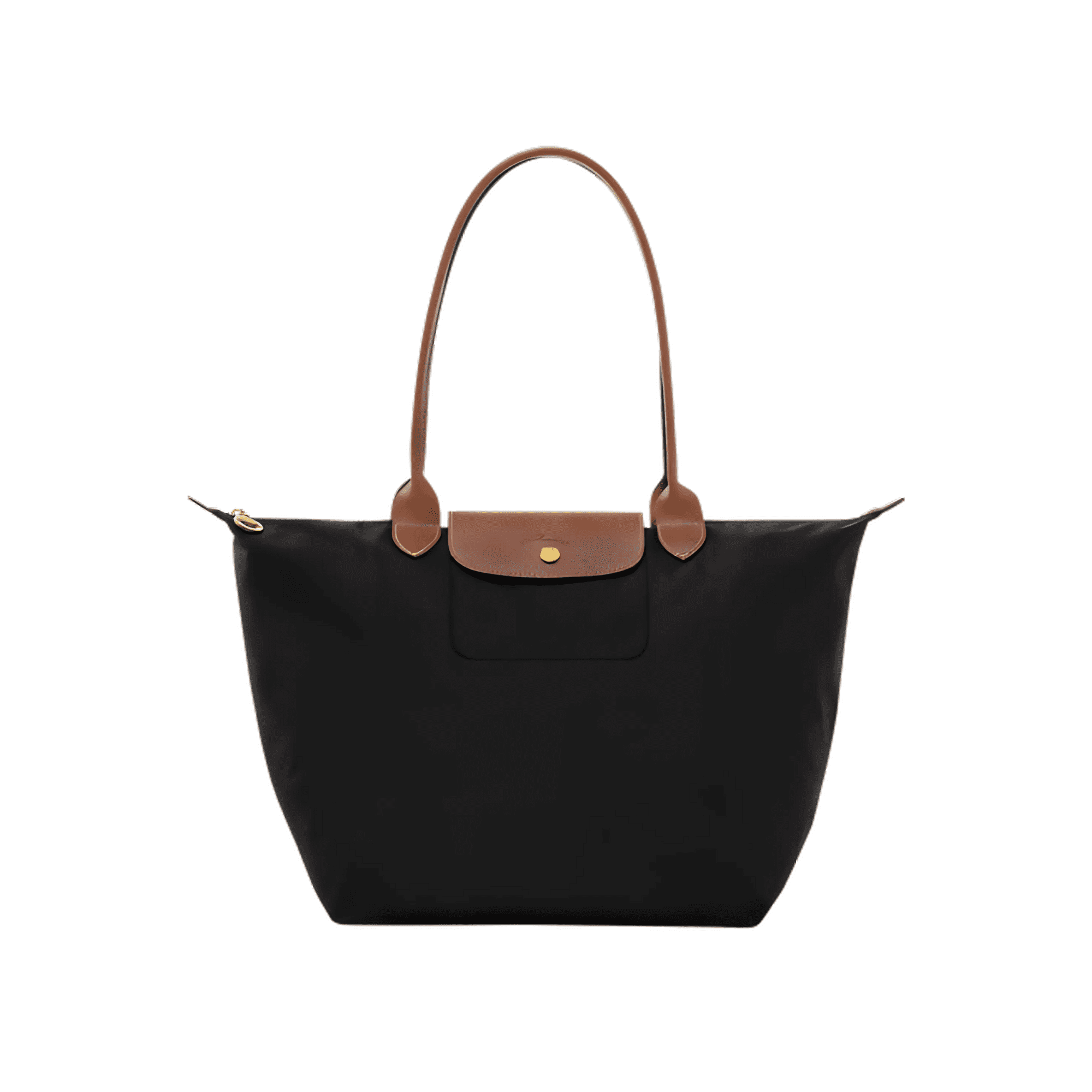 Le Pliage Original Medium Tote Bag Black – Recycled canvas with Russian leather trim
