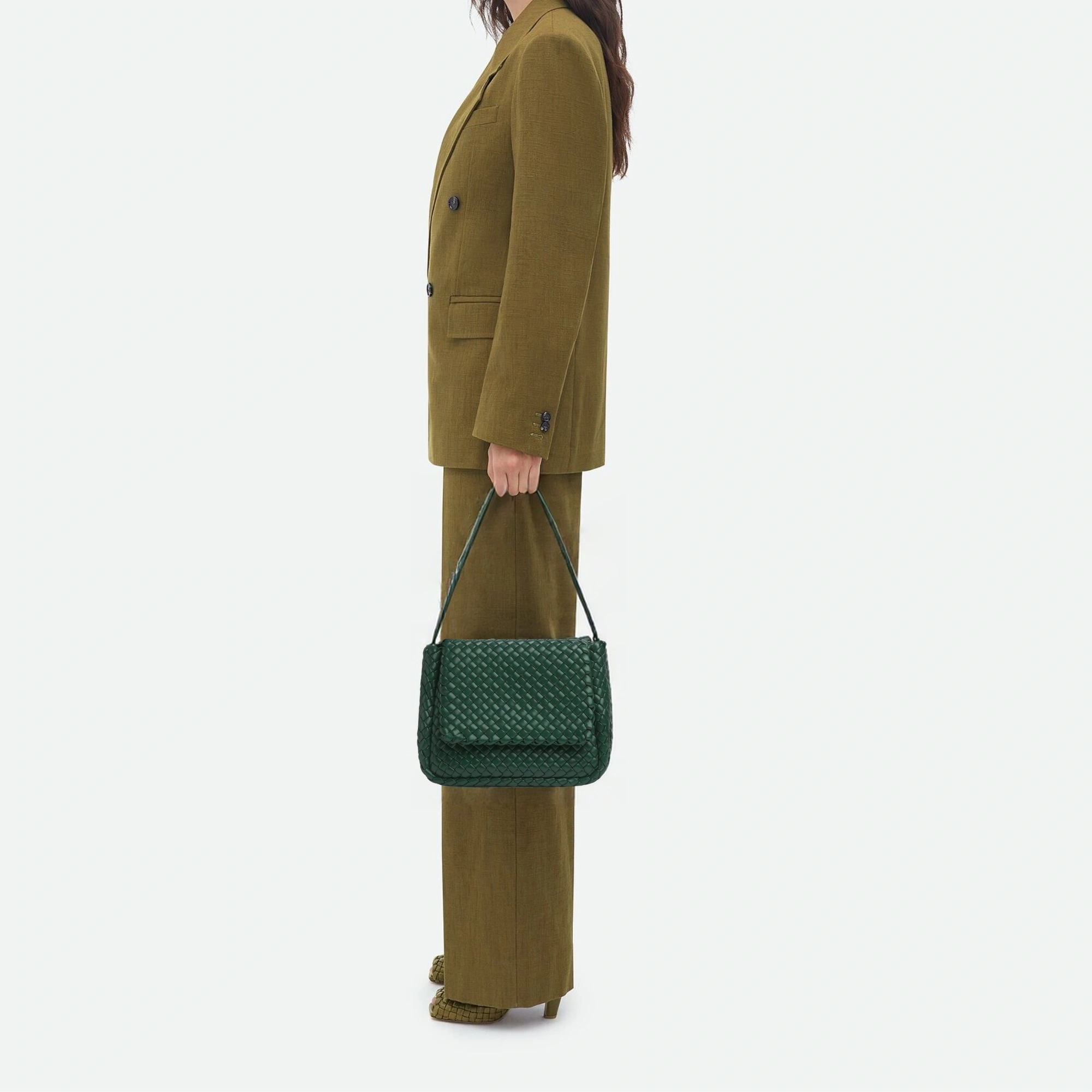 Cobble Intreccio Leather Shoulder Bag - Green